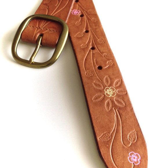 GAP-Brown Floral Tooled Leather Belt - Picture 3 of 8